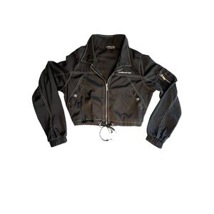 Maniere De Voir Track Jacket Size 10 Black Cropped Bomber Streetwear